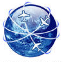 Three planes circling a globe
